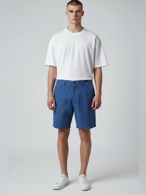 Vineyard Vines Navy Textured Flat-Front  Performance Preppy Shorts size 35